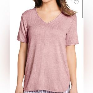Jockey Women’s Luxe Lounge Brushed Ribbed Short Sleeve V-Neck Loungewear Pink
